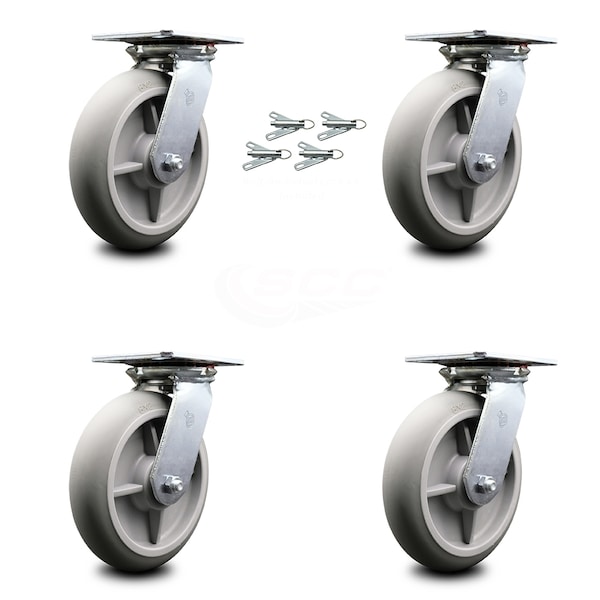 8 Inch Thermoplastic Rubber Caster Set with Ball Bearings and Swivel Locks SCC